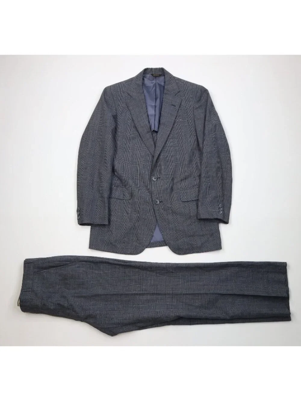 Vtg 60s 70s Mens 38R 2 Piece Wool Suit Wedding Houndstooth Plaid Wide Leg 34x32